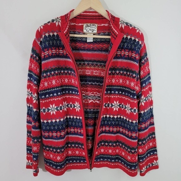 VTG Heirloom Collectibles Red/White/Navy Full Zip Holidays Christmas Sweater M - Picture 10 of 12